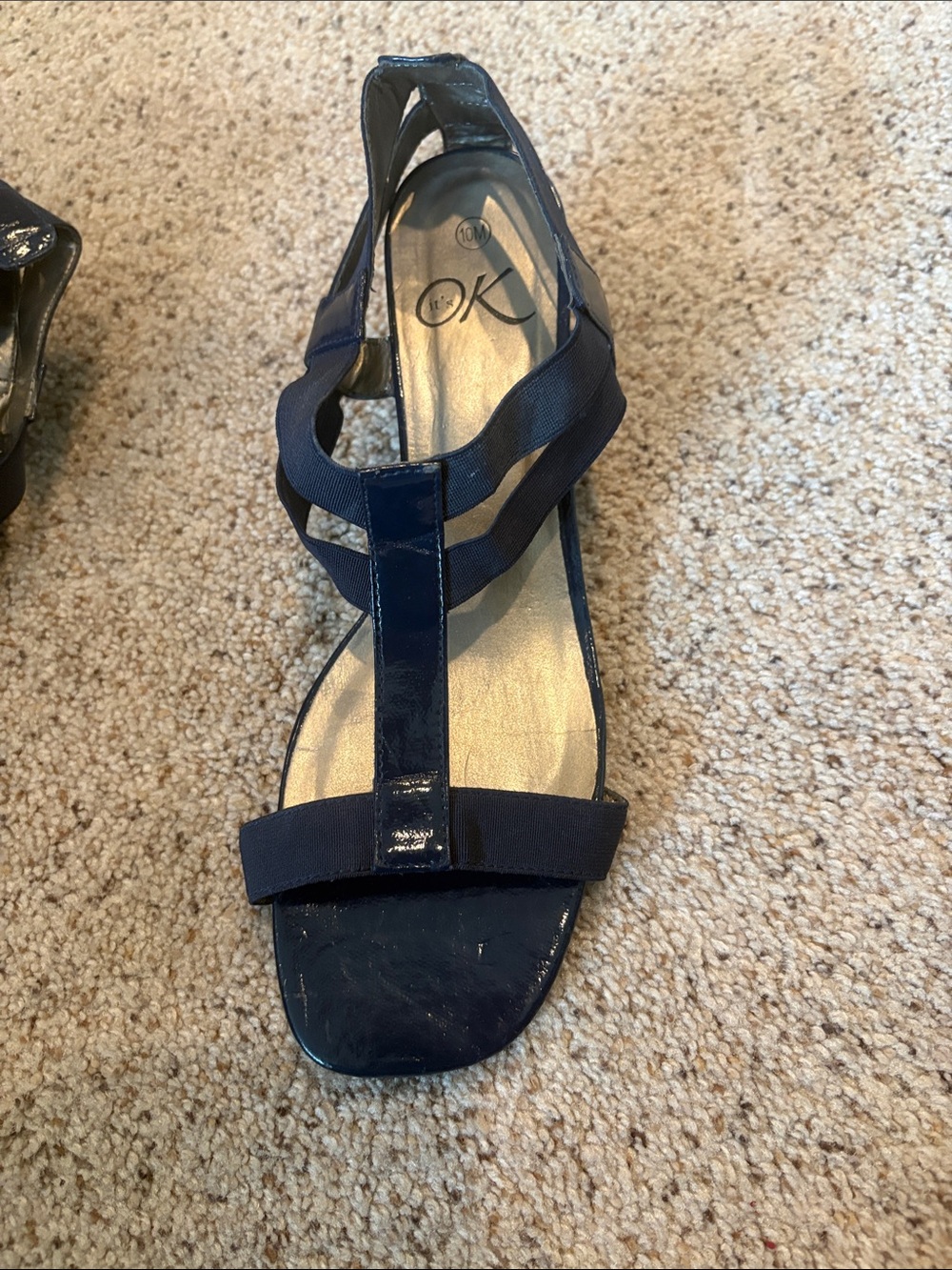 Women’s Navy T-Strap Sandals - Sleek Navy Blue - Picture 2 of 3